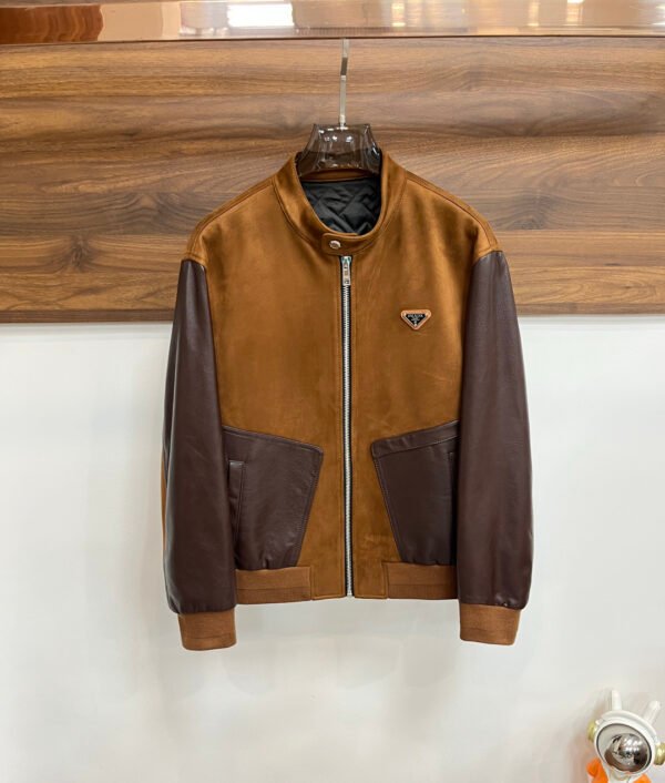 PRDA Contrast Panel Jacket with Logo Patch - Dark Brown
