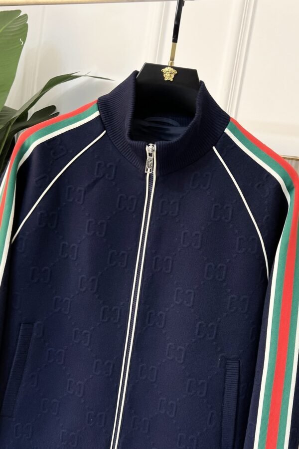 GCCI Zip-Through Jacket with Stripe Sleeves - Navy