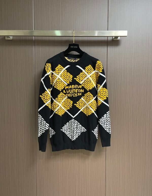 LVE Geometric Pattern Knit Jumper - Black & Yellow