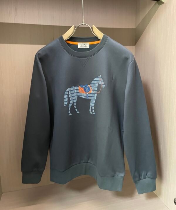 HRMS Crew Neck Jumper  with Horse Motif - Black