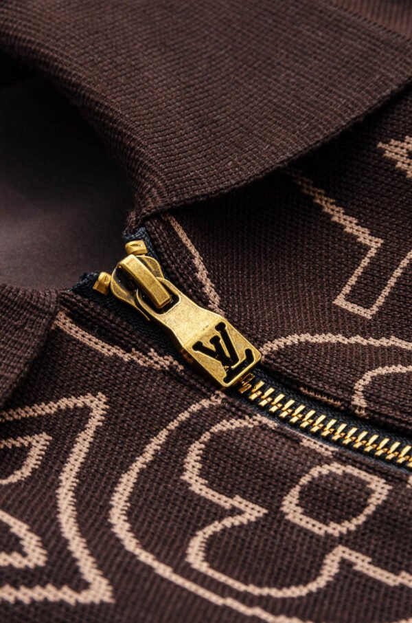 LVE Damier Panel Monogram Zip Knit Jacket – Brown