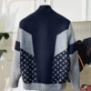 LVE Monogram Panelled Zip-Up Knit Jacket – Navy/Grey