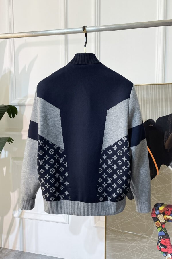 LVE Monogram Panelled Zip-Up Knit Jacket – Navy/Grey