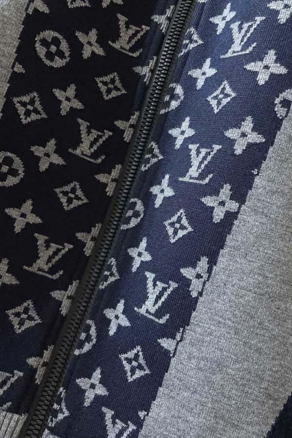 LVE Monogram Panelled Zip-Up Knit Jacket – Navy/Grey