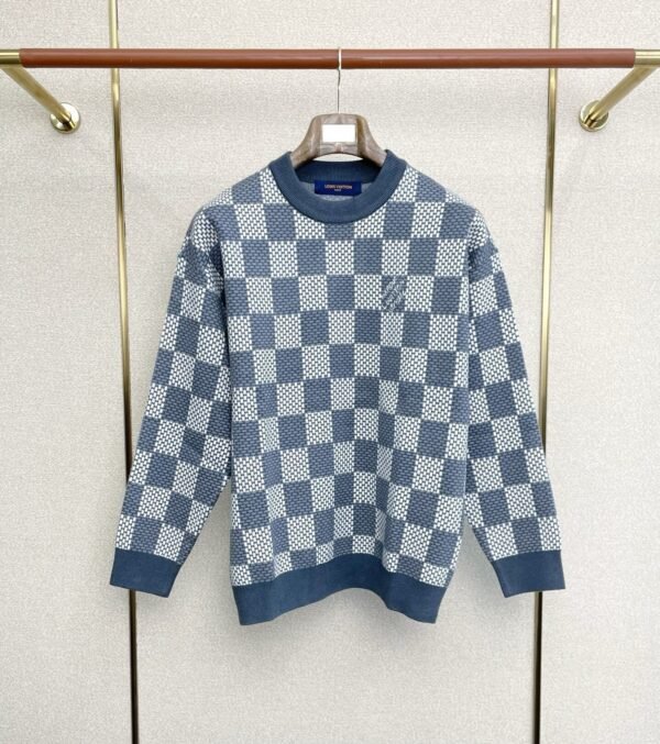 LVE Check Pattern Knit Jumper - Blue Grey