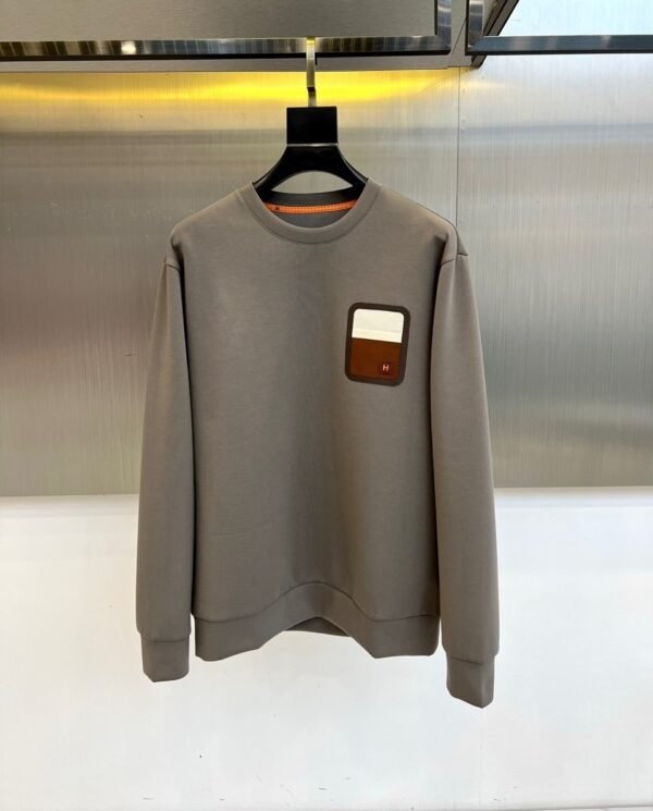 HRMS Crew Neck Jumper with Contrast Patch Detail - Brown