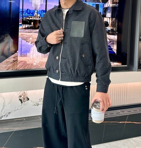 LWE Grid Pattern Zip Jacket - Black