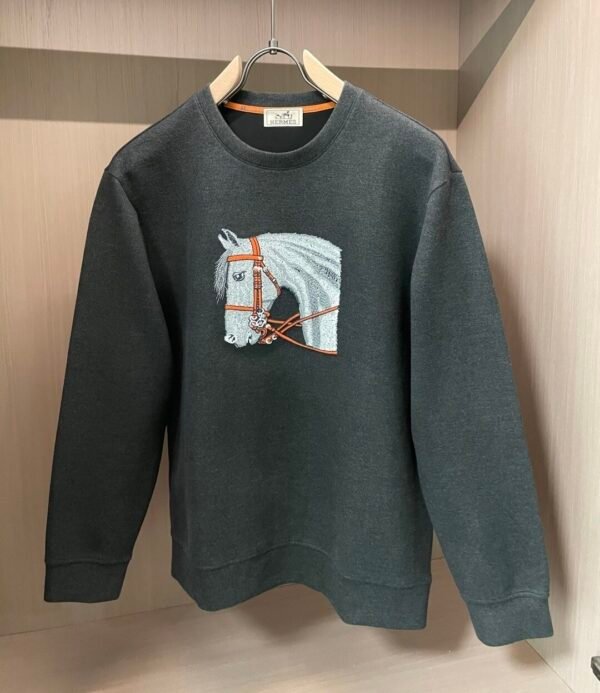 HRMS Embroidered Horse Crew Neck Jumper - Black