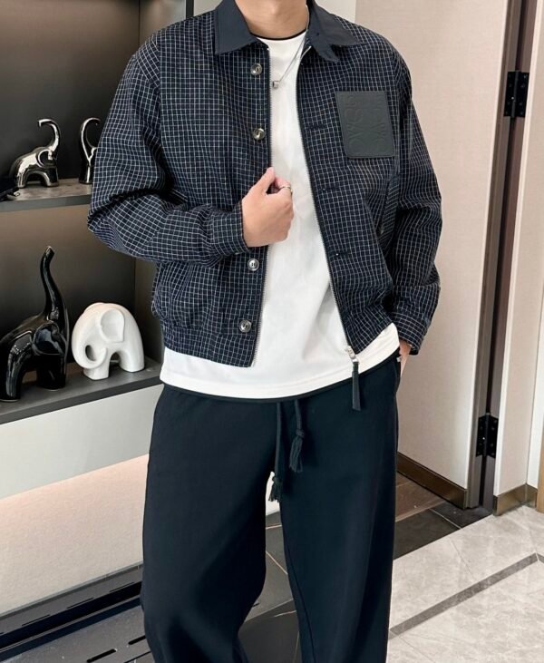 LWE Grid Pattern Zip Jacket - Black