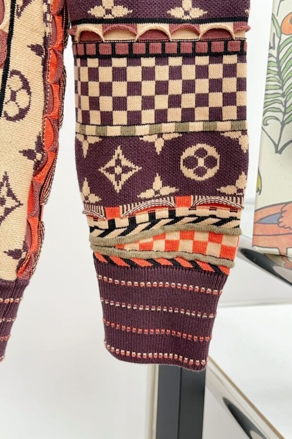 LVE Damier & Monogram Jacquard Zip Jacket – Burgundy Tone