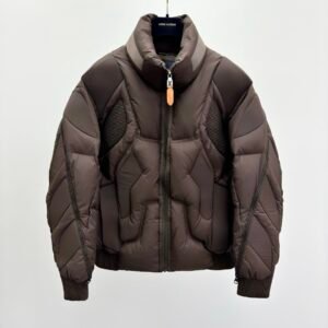 LVE Quilted Puffer Jacket with Structured Panel Design - Brown