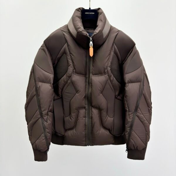 LVE Quilted Puffer Jacket with Structured Panel Design - Brown