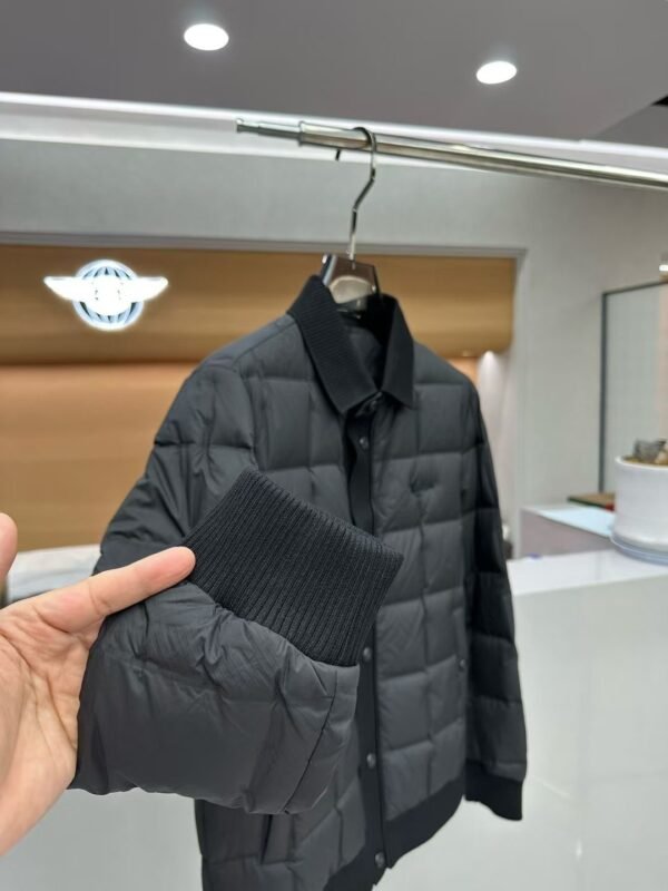 LVE Textured Quilted Jacket with Ribbed Collar – Black