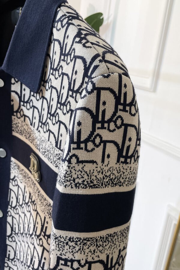 CD Monogram Jacket with Ribbed Trim - Navy