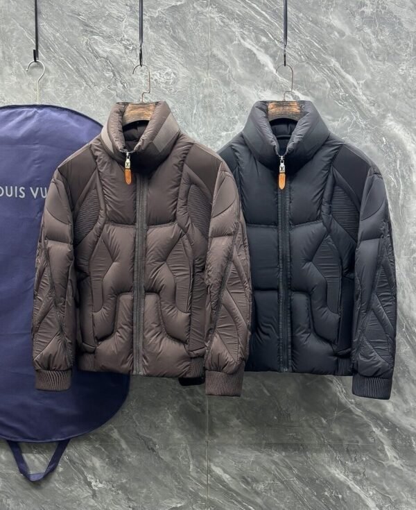 LVE Quilted Puffer Jacket with Structured Panel Design - Black