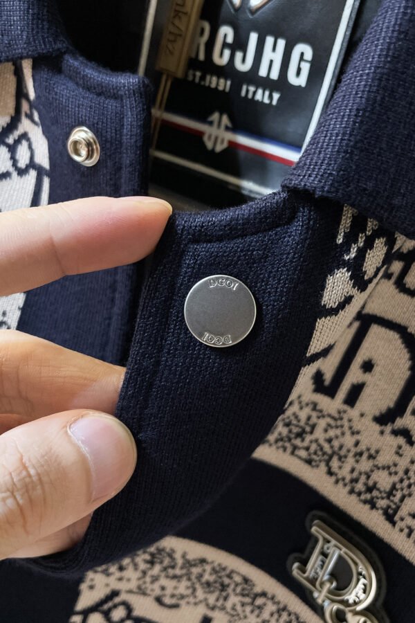 CD Monogram Jacket with Ribbed Trim - Navy