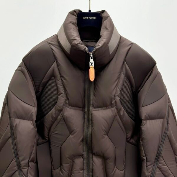 LVE Quilted Puffer Jacket with Structured Panel Design - Brown
