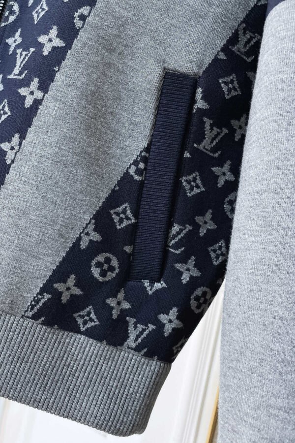 LVE Monogram Panelled Zip-Up Knit Jacket – Navy/Grey