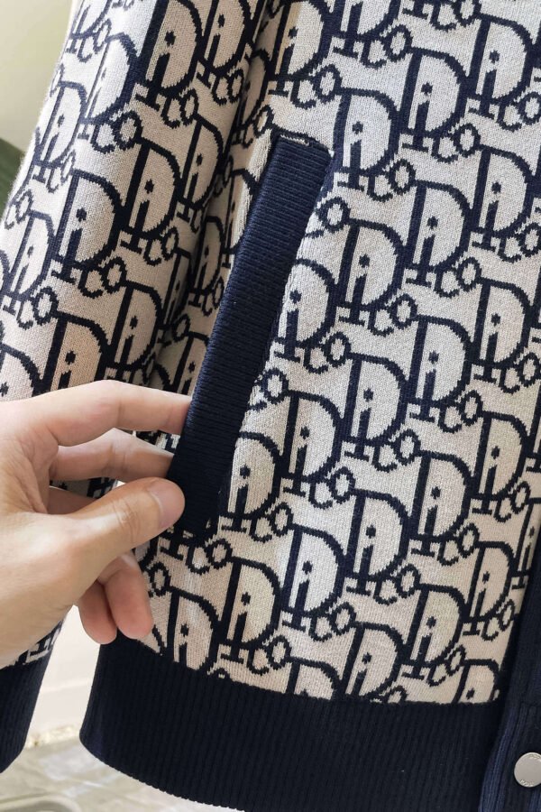 CD Monogram Jacket with Ribbed Trim - Navy