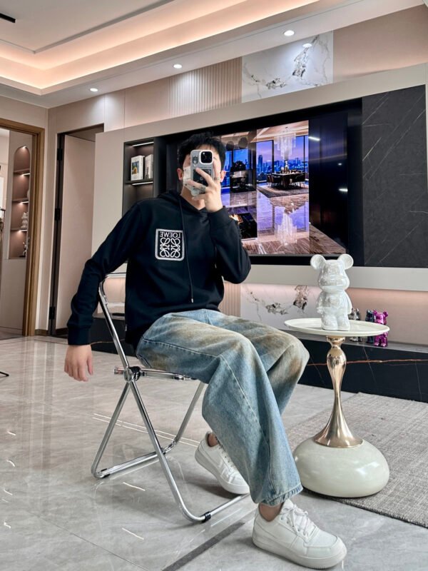 LWE Hooded Jumper with Embroidered Motif - Black