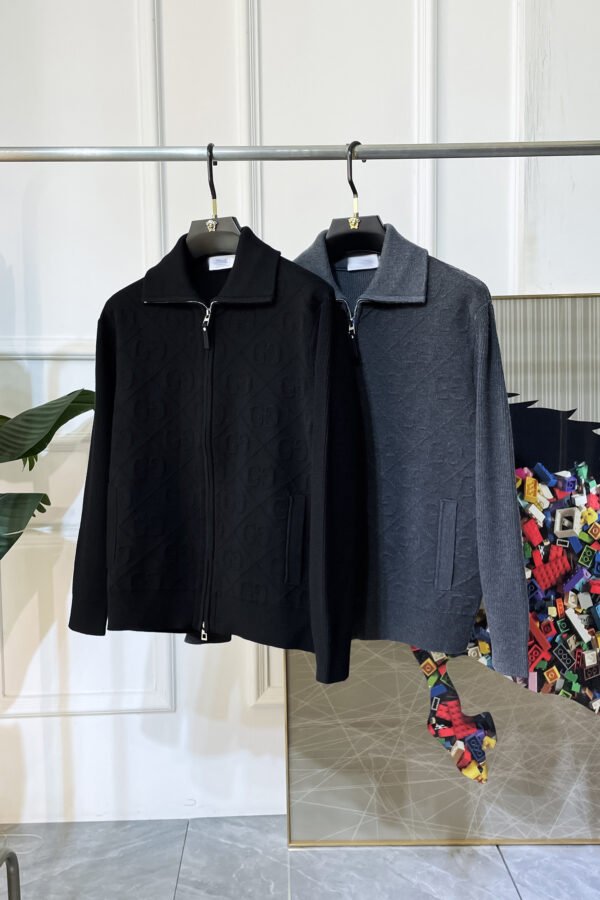 GCCI Collared Zip-Up Knit Jacket