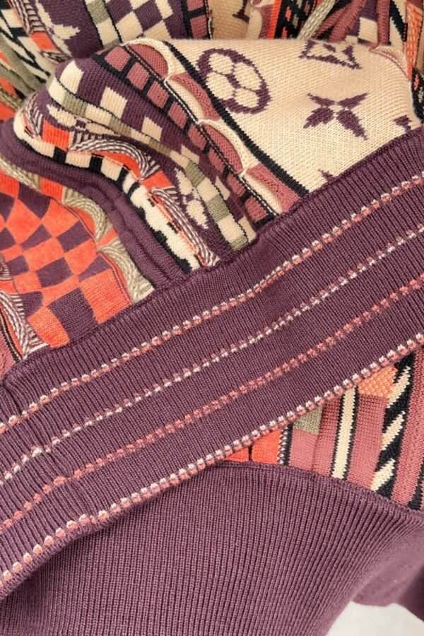 LVE Damier & Monogram Jacquard Zip Jacket – Burgundy Tone