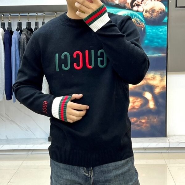 GCCI Embroidered Logo Crew Neck Jumper - Black