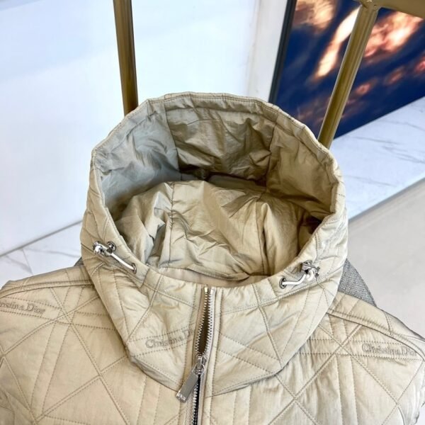 CD Quilted Hooded Zip-Up Jacket - Light Beige