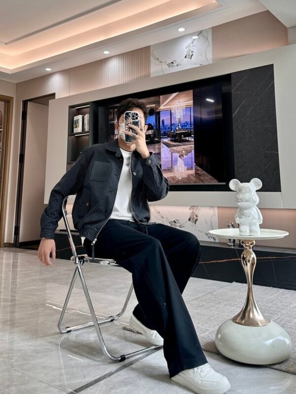 LWE Grid Pattern Zip Jacket - Black