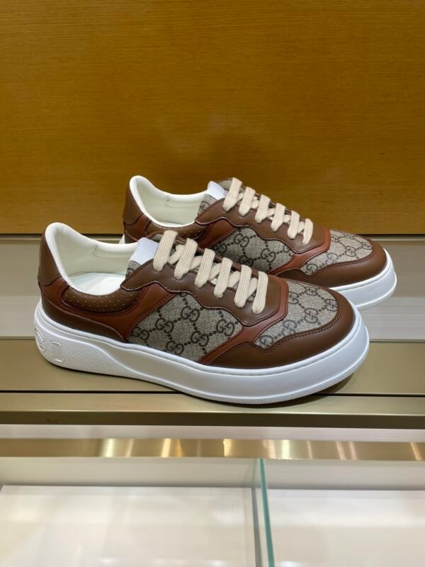 00737531 GCCI Low-Top Monogram Trainers with Contrast Panels - Dark Brown