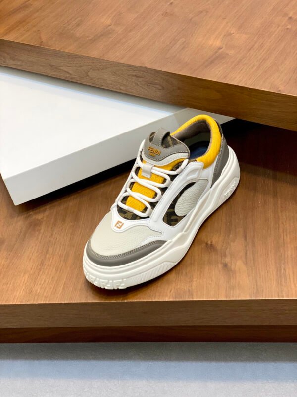 FND Low-Top Trainers with Subtle Yellow Accents - Grey/White
