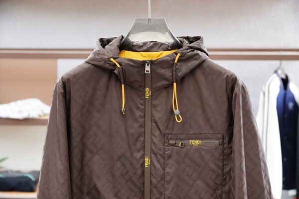 FND All-Over Monogram Hooded Zip-Up Jacket - Chocolate Brown