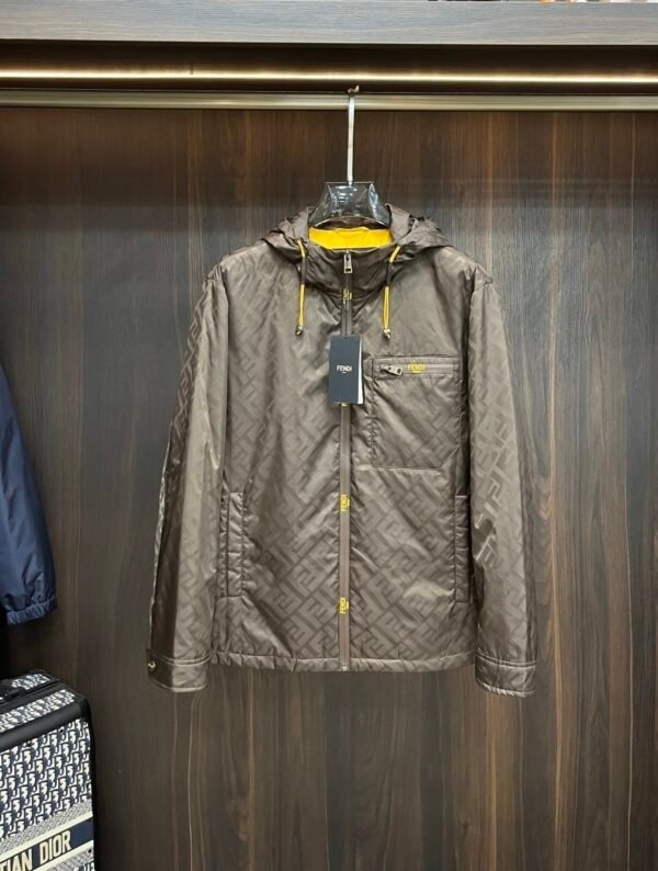 FND All-Over Monogram Hooded Zip-Up Jacket - Brown