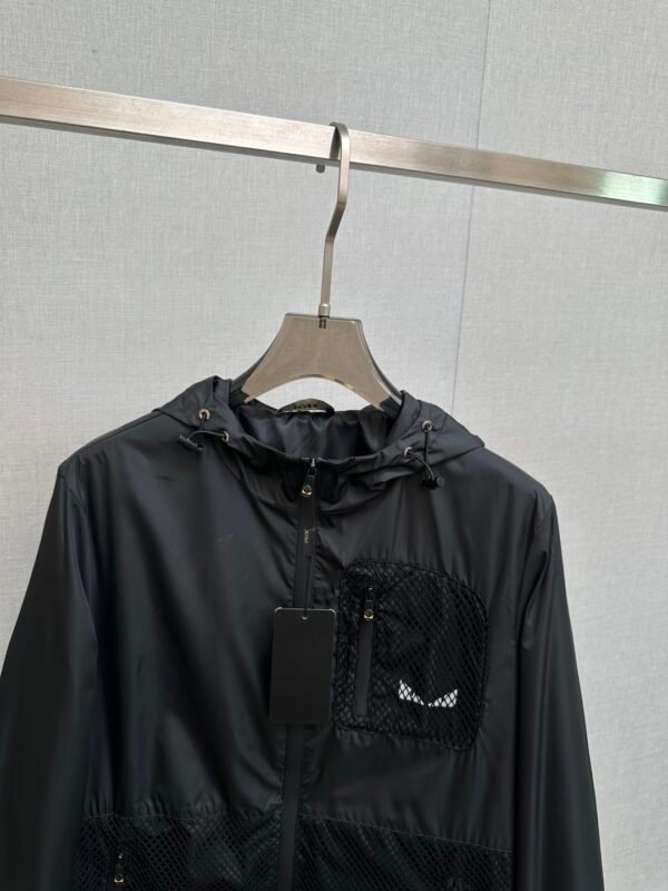 FND Hooded Zip-Up Jacket with Mesh Pocket Detail - Black