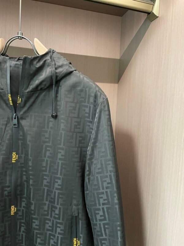 FND All-Over Monogram Hooded Zip-Up Jacket - Black