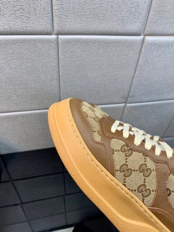 GCCI Low-Top Monogram Trainers with Contrast Panels - Tan