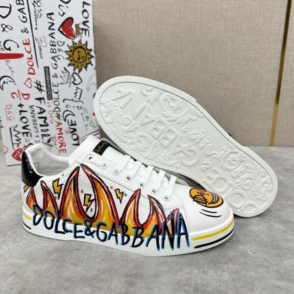 DG White Low-Top Trainers with Multicolour Graphic Prints