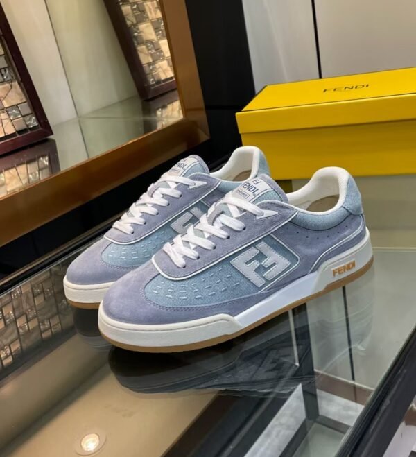 06fa803e FND Low-Top Trainers with Logo Panel - Soft Grey/Light Blue