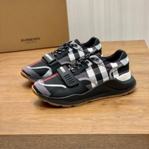 BRBY Trainers with Check Panel and Strap - Black