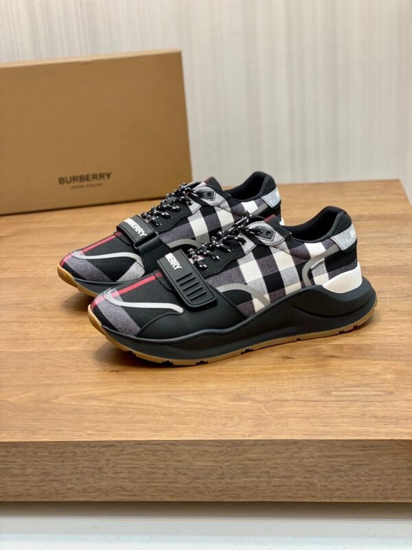 0842f4f4 BRBY Trainers with Check Panel and Strap - Black