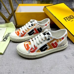 FND Low-Top Trainers with All-Over Logo Pattern - Black/Orange