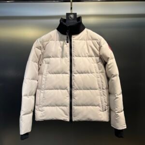 CG Puffer Jacket with Ribbed Collar - White