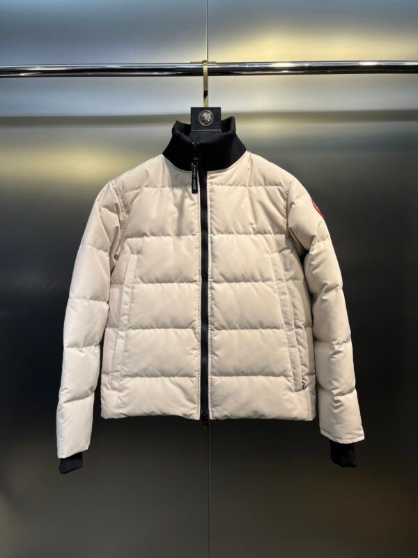 CG Puffer Jacket with Ribbed Collar - White