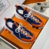 HRMS Knit & Leather Low-Top Trainers – Blue with Orange Stripe