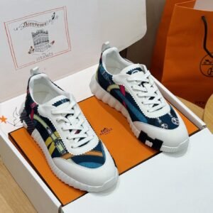 HRMS Printed Canvas & Leather Low-Top Trainers – Multicolor