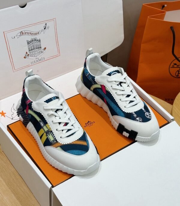 HRMS Printed Canvas & Leather Low-Top Trainers – Multicolor