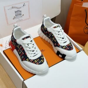 HRMS Multicolor Monogram Canvas & White Leather Overlays Low-Top Trainers