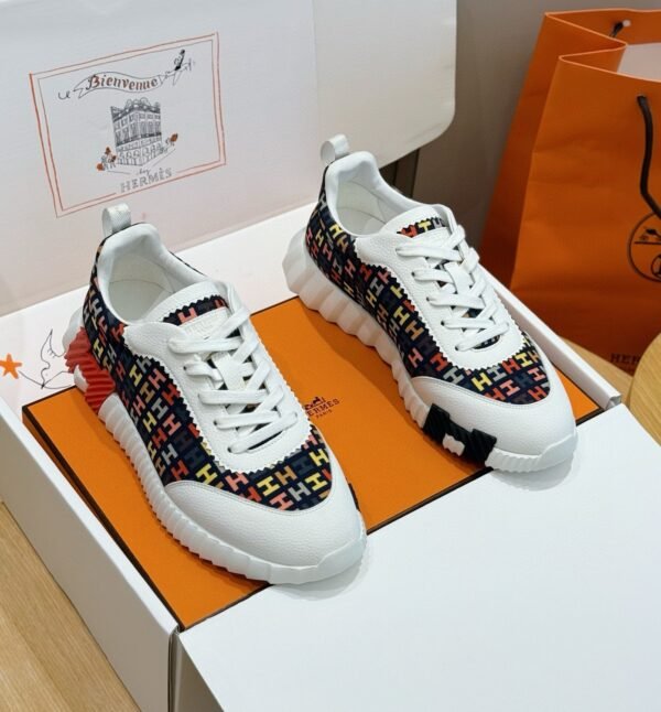 HRMS Multicolor Monogram Canvas & White Leather Overlays Low-Top Trainers