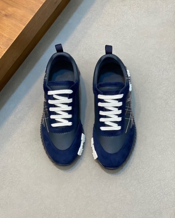 HRMS Circuit Board Pattern Suede & Leather Trainers – Navy Blue