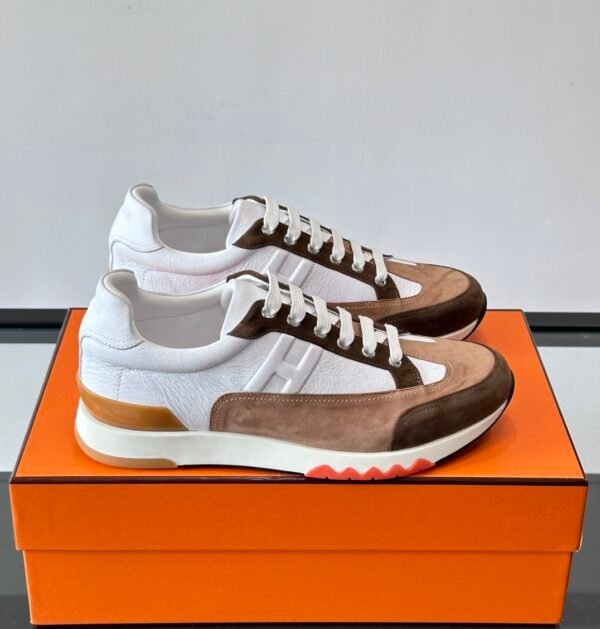 HRMS Low-Top Suede & Leather Trail Trainers – Brown & White Contrast